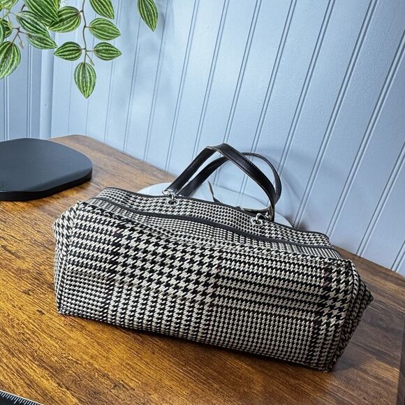 Vintage Ralph Lauren Houndstooth Tan Brown Leather Tote Shoulder Bag RLL Y2K - Picture 14 of 16